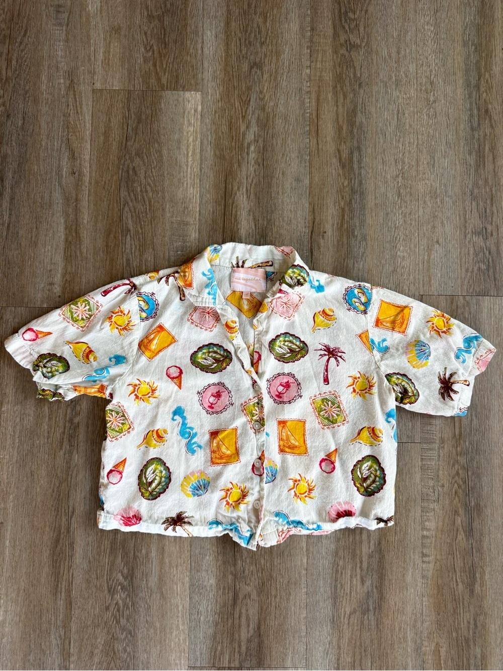 Us Together White Tropical Vacation Short-Sleeve Button-Down Shirt